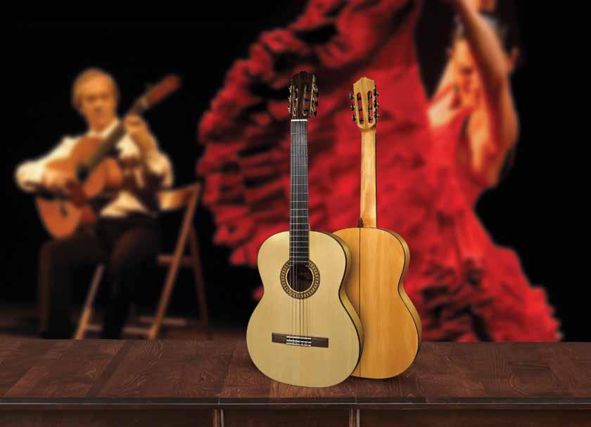24 CF-55 FLAMENCO SERIES La serie 55 è pensata per soddisfare le esigenze timbriche dei chitarristi flamenco grazie alla combinazione di abete e sycamore.