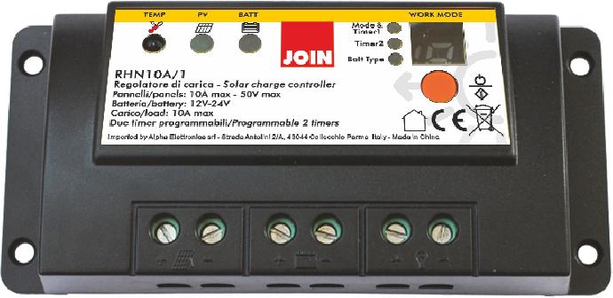 Regolatore di carica per sistemi fotovoltaici a isola RHN10A/1 RHN20A/1 10A per batterie 12V 24V