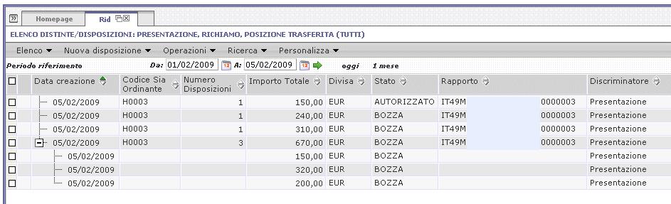 13.4. RID 13.4.1 Elenco Distinte / Disposizioni Descrizione. Tale pagina permette agli utenti di visualizzare la movimentazione relativa alle disposizioni RID presentate o importate sul Core.