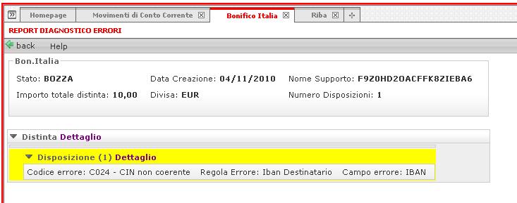 Report / Diagnostico errori Dalla pagina di Report è sempre possibile accedere al dettaglio della distinta o della singola disposizione al fine di correggere le anomalie riscontrate.