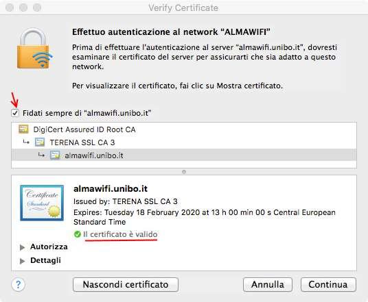 Una volta avvenuta la connessione alla rete ALMAWIFI, l icona AirPort in alto