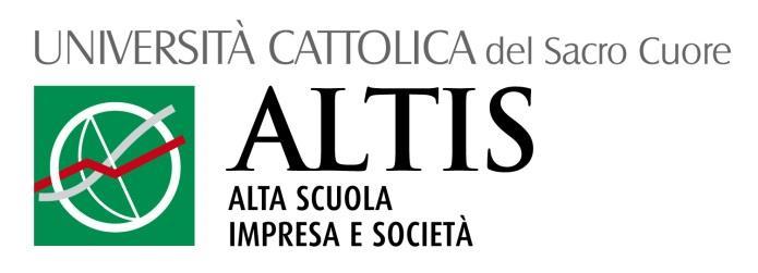 ALTIS, Alta Scuola Impresa e Società ALTIS è l Alta Scuola dell Università Cattolica del Sacro Cuore che si occupa di imprenditorialità e management per lo sviluppo sostenibile.