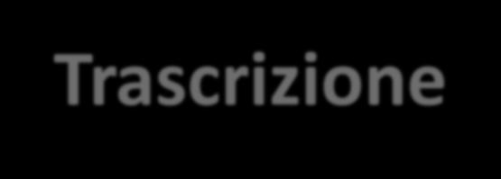 Trascrizione: sintesi di RNA diretta da DNA Richiede: -RNA polimerasi -DNA stampo, il filamento codificante -Ribonucleosidi trifosfati (ATP, CTP; GTP, UTP) Per iniziare la sintesi l RNA polimerasi si