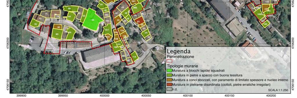 Figura 2b: Esiti di agibilità, ottenuti con la scheda AeDES. Figura 3a: Classificazione delle tipologie murarie per il centro storico di Arsita. 4.