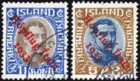 .. 10 - Islanda - 1933 - P.A. Crociera Nord Atlantica 1 k. e 5 k. con annulli originali di Rekjavik, n 12/13. Timbrino Vossen. C/Biondi. Cat. 1.800 (U) (f).