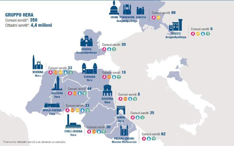 Il Gruppo Hera Fin dalla nascita, nel 2002, Hera ha rappresentato la prima esperienza di aggregazione di aziende municipalizzate, dando vita ad un un unica multiutility, capace di creare una vera e