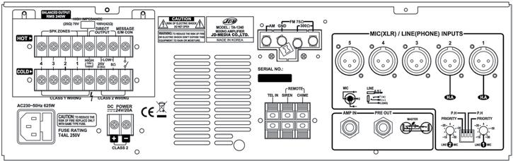 - 4 Speaker selectors con commutazione 1/2/3/4 zone. SUONO P.A.