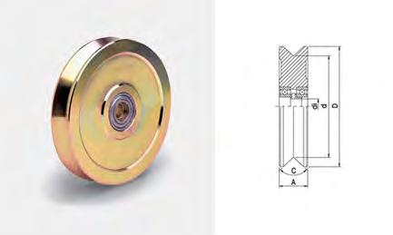 Ruote semplici per cancelli gola a V oppio cuscinetto-preisposte per perno ingrassatore Ruote in acciaio 45 tropicalizzato, fissaggio tramite asse filettato,
