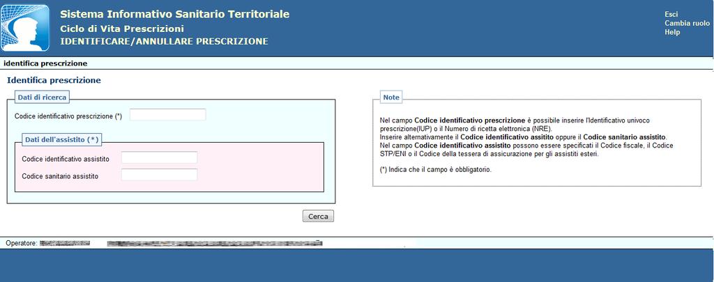 4.2.1 Identificare/Annullare Prescrizione Questa funzionalità consente all utente di eseguire l identificazione della prescrizione, in maniera puntuale, tramite il codice identificativo prescrizione