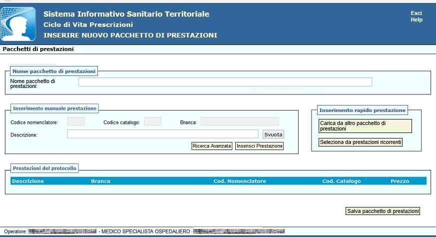 Figura 50 Il campo nome pacchetto di prestazioni dovrà essere valorizzato in modo significativo per l'utente (Es.