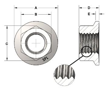 Dadi esagonali flangiati in acciaio inossidabile con filettatura metrica I dadi Spiralock in acciaio inossidabile sono realizzati in acciaio inossidabile austenitico di Grado 316, caratterizzato da