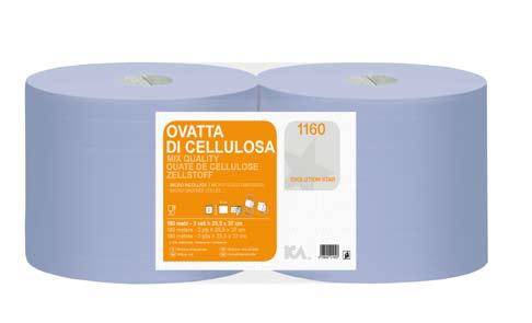 6 BOBINE INDUSTRIALI Carta ovatta di cellulosa blu 1160 3 VELI Bobina prodotta in carta ovatta di cellulosa uso