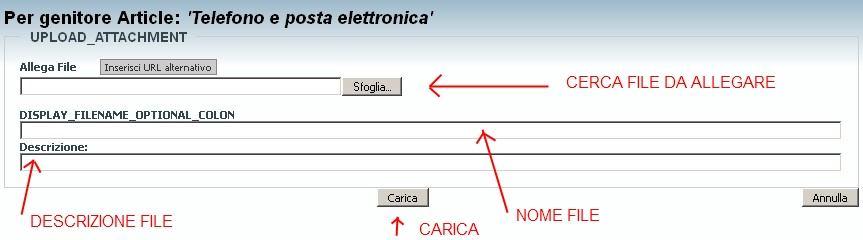 Selezionare Sfoglia per indicare il file da allegare Inserire il nome che si vuole assegnare al file.