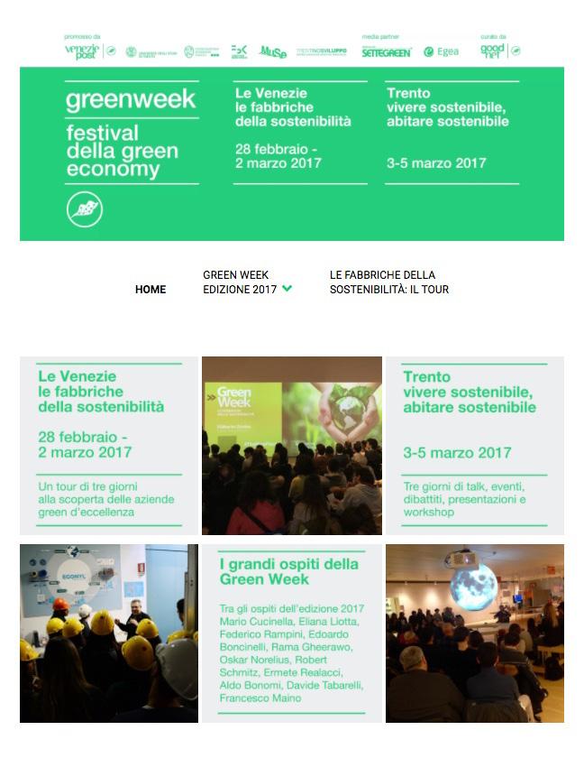 SITO WEB Il sito ufficiale della Green Week presenta l elenco completo di tutte le Fabbriche della Sostenibilità partecipanti suddiviso per provincia e per settore di attività.