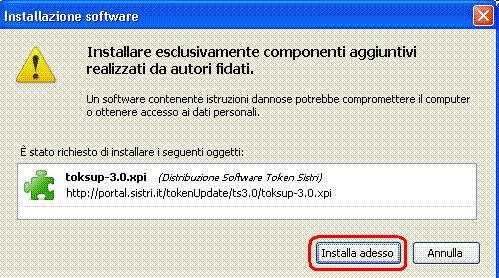 Procedere all installazione del software cliccando sul bottone Installa adesso.