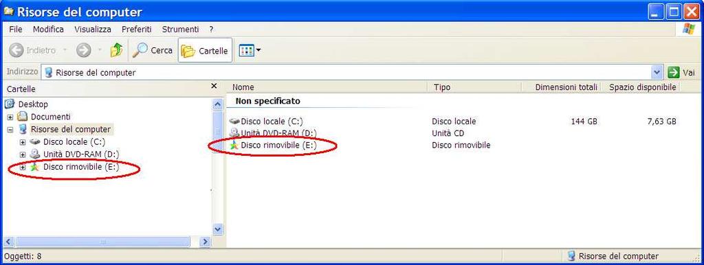 All inserimento del dispositivo USB, il computer mostrerà una maschera di selezione dell operazione da effettuare. Scegliere la voce Apri cartella per visualizzare i file.