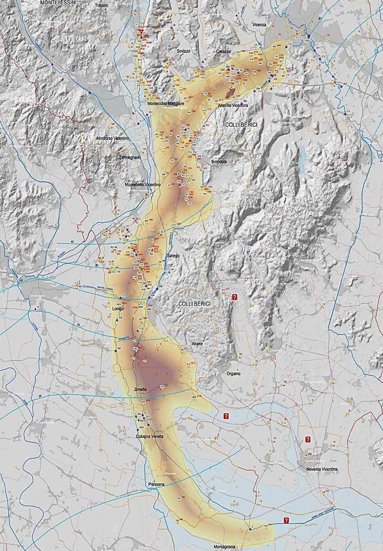 18 km Campo pozzi di Almisano ESTENSIONE DELL INQUINAMENTO Il plume si presenta con 2 fronti: est, verso Vicenza, e sud verso Lonigo-Montagnana La specie inquinante ha dimostrato di avere