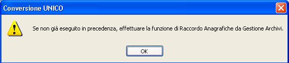 Pagina 6 di 6 Al termine della conversione, uscendo dalla funzione, viene esposto il seguente messaggio: Occorre pertanto accedere, dalle Utilità della Suite, alla Gestione Archivi e lanciare la