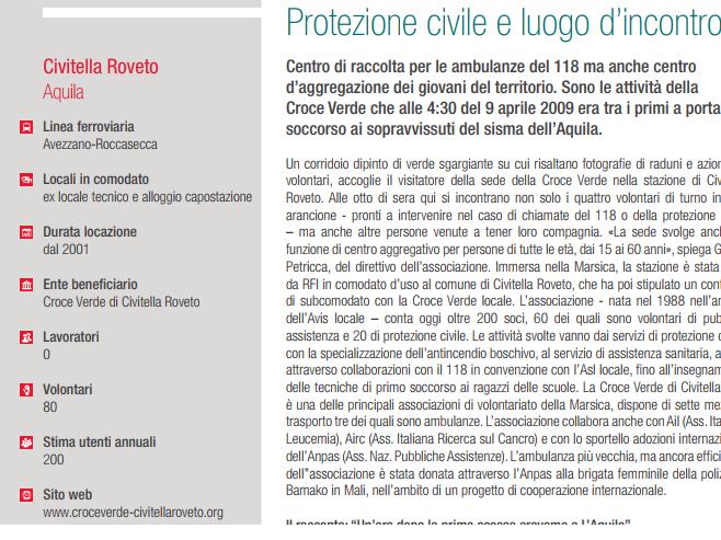 ESEMPIO ABRUZZESE RIUSO STAZIONI: Civitella Roveto sulla linea Avezzano-Roccasecca, nel ex locale tecnico