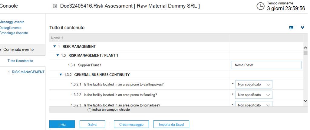 A questo punto comparirà la survey corrispondente, come mostrato nella figura in basso. Non deve essere modificata la descrizione del plant, poichè è stata preimpostata da Pirelli.