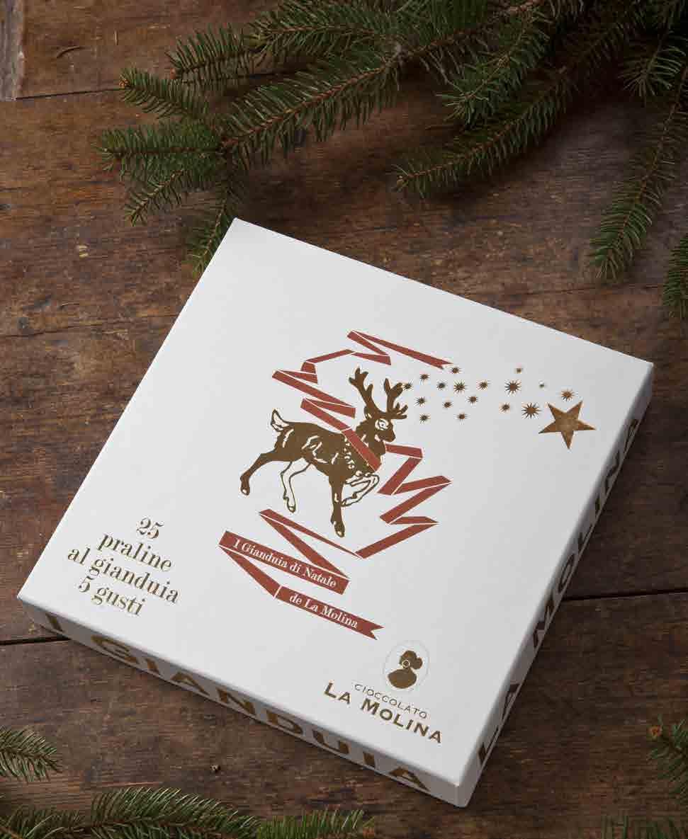 Praline di Natale Gianduia 22 22 3 cm Peso gr 250 25 praline, 5 praline per gusto Christmas pralines Gianduja L H D 8.66 8.66 1.18 inch Weight 8.