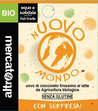 uovo di cioccolato nuovo Mondo al latte 200g bio - Altromercato in confezione artigianale da Agricoltura biologica - senza glutine Codice: 67 200 g 6 pz commercio equo: 72% EAN: 8016225054973 Con l