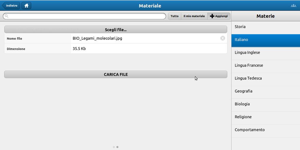 Selezionando Aggiungi si accederà alla seguente schermata: Selezionando Scegli file sarà possibile selezionare una posizione e il materiale di interesse, che verrà messo in condivisone e quindi