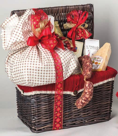 AMARENA CESTO FODERATO CON LANA Panettone tradizionale De Toma kg. 1 in sacchetto cotone Chianti Il Gineprone Latta biscotti Gentilini g. 500 Focaccina mediterranea Grissinifi cio Bo g.