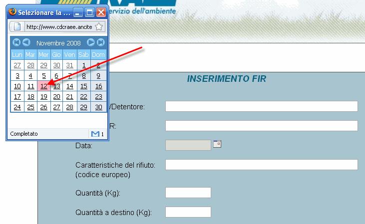 aperta una finestra con il calendario e può essere selezionata la data di riferimento