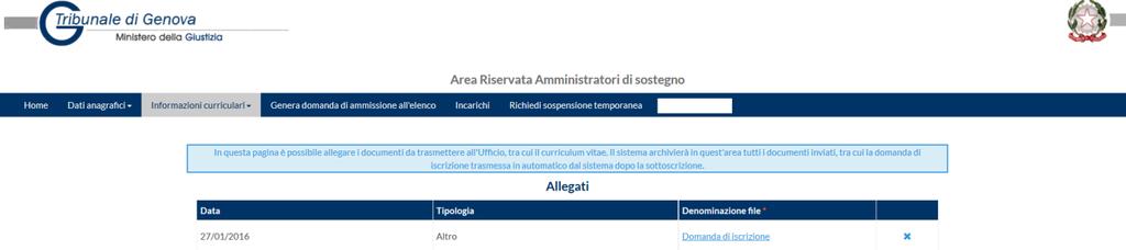 La domanda verrà salvata automaticamente nella sezione Allegati (Informazioni curriculari) al