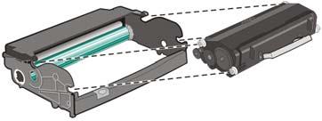 Manutenzione della stampante 110 5 Inserire la cartuccia di toner nel kit fotoconduttore allineando i rulli presenti sulla cartuccia di toner alle guide.