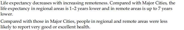 Rural, regional and remote health Indicators of health status and determinants of