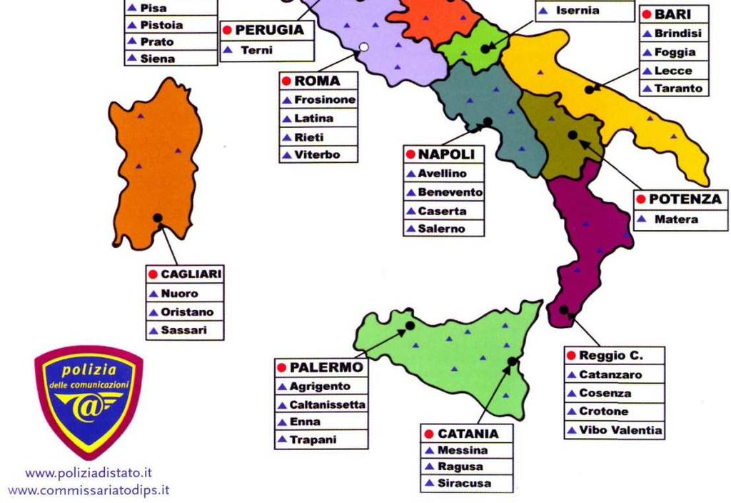 Capillarità sul terrirorio Nazionale, con 20 Compartimenti e 80 Sezioni.