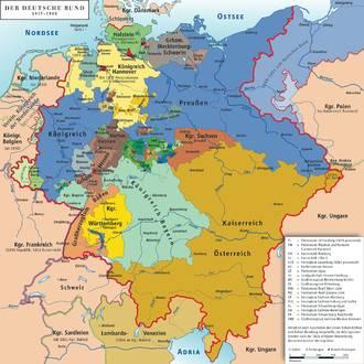 Verso l unità nazionale e legislativa della Germania 1806: crolla il SRI Deutscher Bund (1815 1866): prima confederazione germanica Comprende 35 Länder + 4 città libere (Amburgo, Brema, Francoforte,