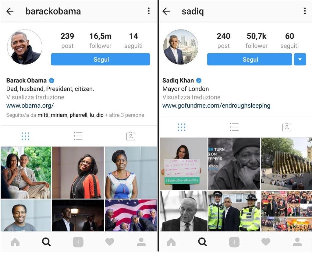 Il consumo di informazione online Figura 2.3 Profilo Instagram di personaggi politici Nonostante soltanto il 5,8% degli utenti acceda a Twitter a fini informativi (v. ancora Figura 2.