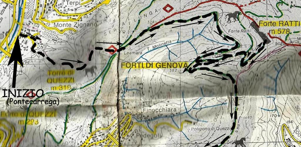 1-30-37 P09: (Dal Serbatoio del Chiappeto Via Borgoratti ) Marcia 30 m Dal serbatoio d acqua del Chiappeto, quota 194 metri, si piega a destra scendendo con elevata pendenza in un boschetto, restando