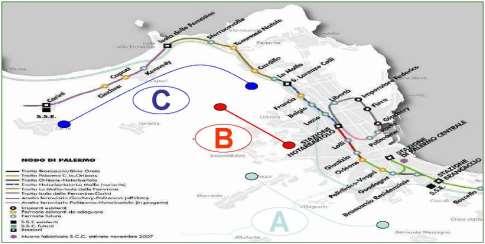 A. Palermo C.le/Brancaccio Palermo Notarbartolo; B. Palermo Notarbartolo - La Malfa; C. La Malfa Carini.