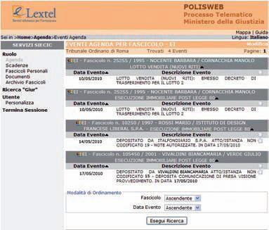 Polisweb Fascicoli ed eventi Dopo avere inserito i parametri di ricerca viene attivato lo