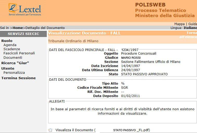 Polisweb i documenti Una icona sulla destra segnala la presenza di