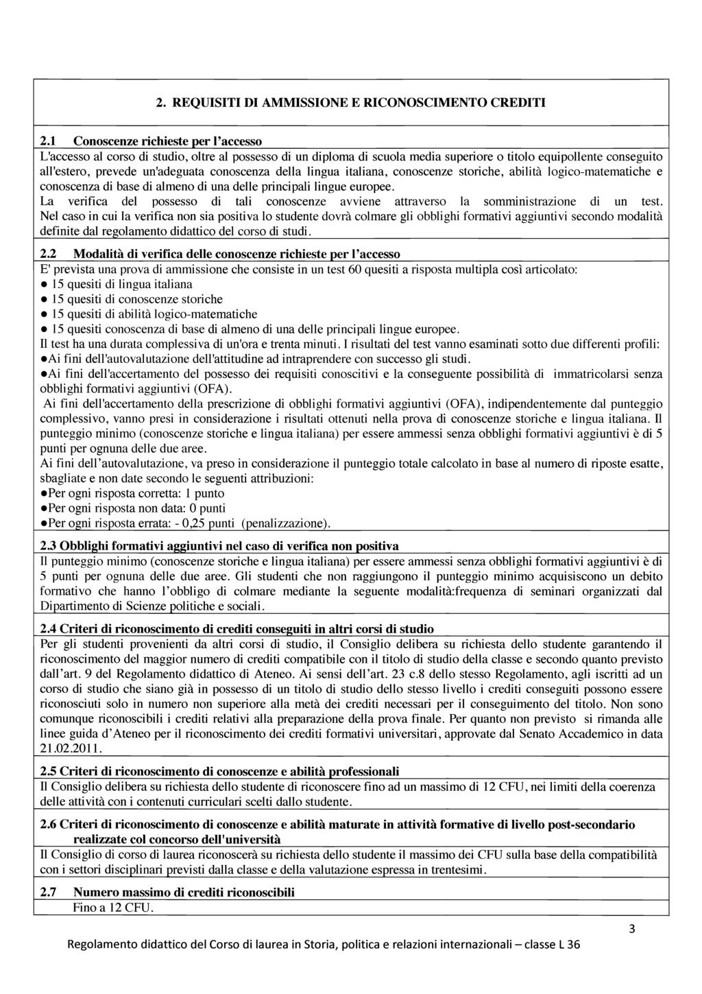 2. REQUISITI DI AMMISSIONE E RICOSCIMENTO CREDITI 2.