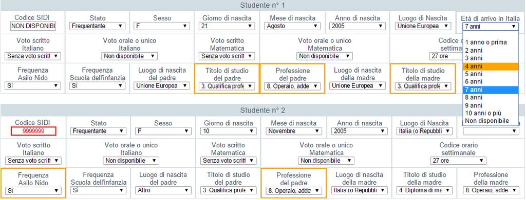 Figura 7 Il controllo dei campi evidenziati deve essere effettuato in un unica sessione di lavoro perché negli accessi successivi al primo salvataggio le celle presenteranno il valore convalidato e