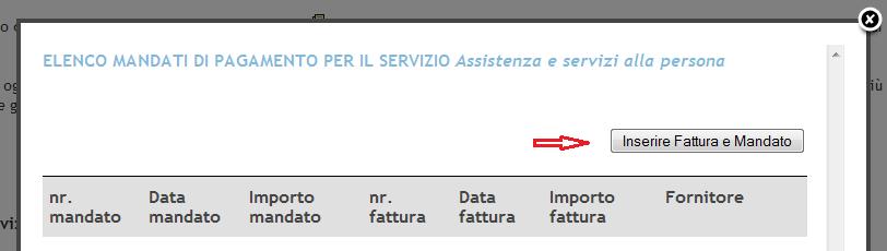 freccia in corrispondenza del servizio per cui si desidera inserire