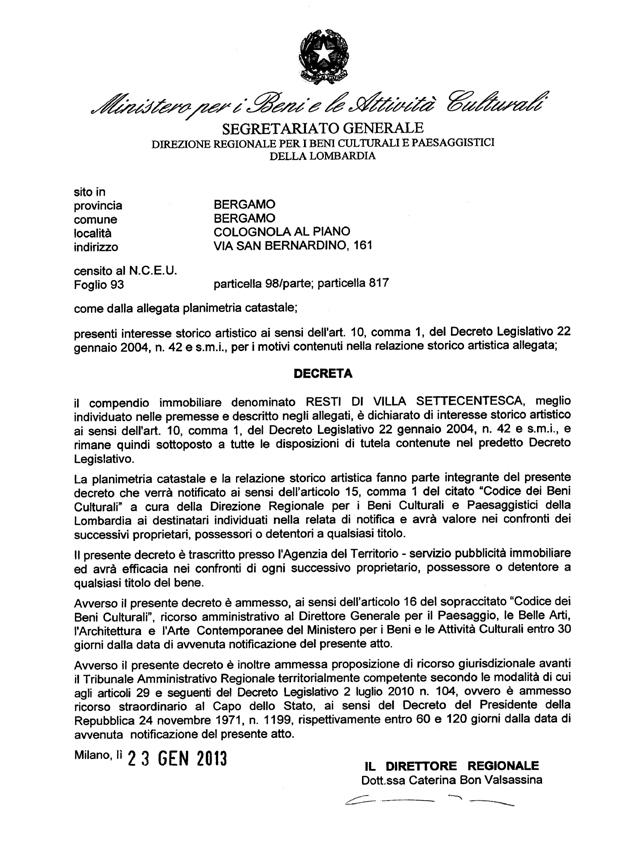 23/01/2013 Notifica Dati Catastali Sezione Cens.