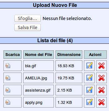 L'icona della cartella è gialla nel caso in cui non siano stati inseriti nuovi documenti, rossa altrimenti: Gestione upload e download Di ogni documento vengono visualizzati il nome e la dimensione.