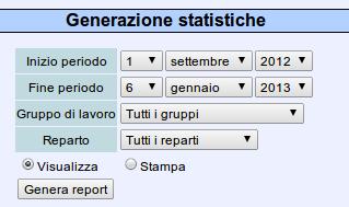 Cliccando bottone Genera report vengono il visualizzate tre tipologie di statistiche: 1.