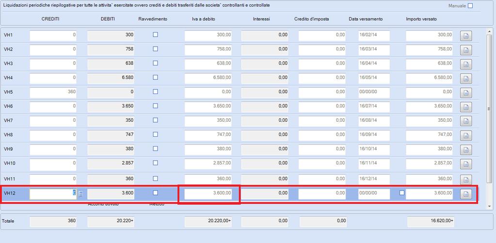 La tabella che segue, riporta la base di calcolo considerata dalla procedura nella determinazione dell'acconto IVA 2017.