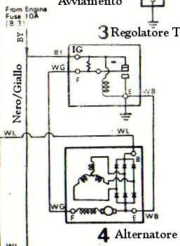 Schema del regolatore a 3 terminali Sigle e colori dei cavi: B: WL Bianco Blu (+24V) F: WG Bianco