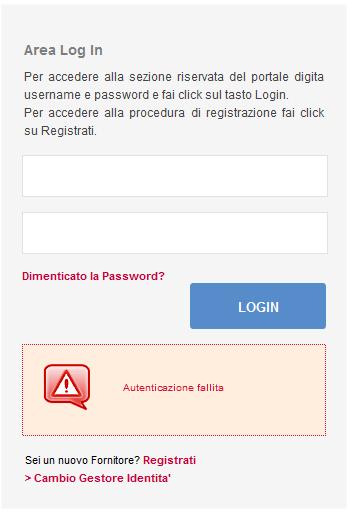 chiamata maschera di Login e permette l accesso al sistema. I fornitori devono accedere utilizzando la Username e la Password ricevute.