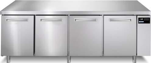 S/s AISI 304 pastry ventilated counters, 4 EN400600 doors, with R404a refrigerant (GWP3780).