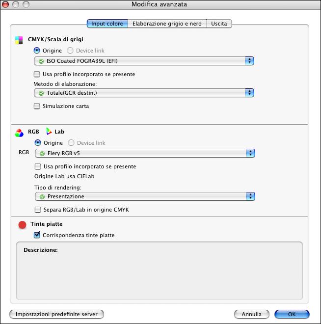 STAMPA DA MAC OS X 35 20 Per modificare le funzioni avanzate di gestione del colore, come RGB/Lab Tipo di rendering, fare clic su Impostazioni Expert.